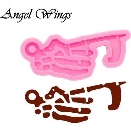 Skeleton Hand No Touch Door Tool Keychain Silicone Molds DIY Necklace Jewelry Shiny Epoxy Resin Mould Custom Wholesale DY0662