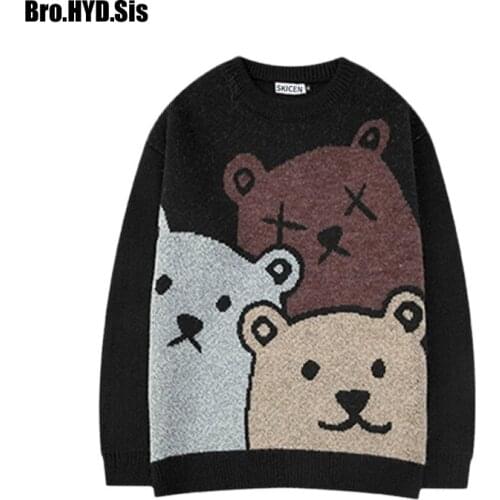 Cartoon Bear Sweater Women Winter Clothing Fashion Long Sleeve Knitted Pullover Sweater Oversized Men Sweater Cotton Jacket