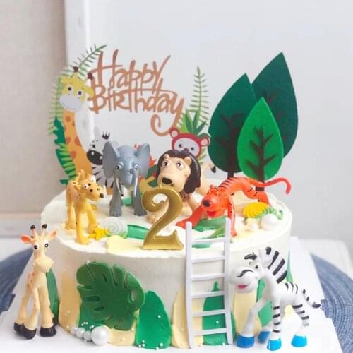 6pcs/set Animal Ornaments Forest Zoo Theme Cake Topper Birthday Party Childrens Day Cake Decoration Dessert Cupcake Accessories