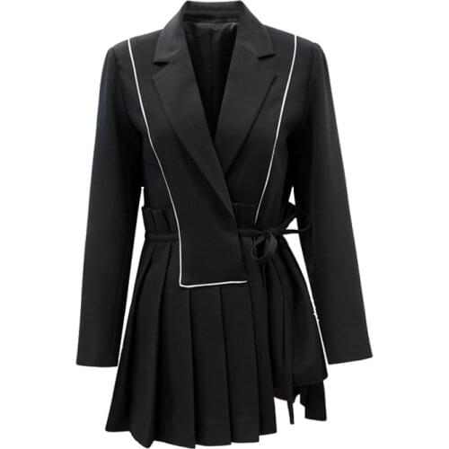 High quality 2018 new fashion color matching striped pleated lace Slim long sleeve casual woman jacket coat