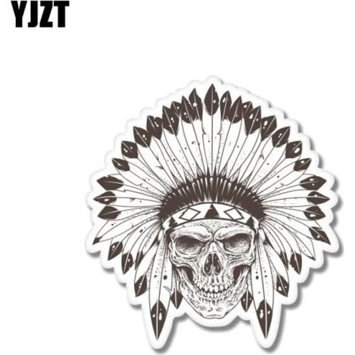 YJZT 10.7CM*11.5CM Creative Funny Indian Skull Headdress Car Sticker Decal PVC 6-0148
