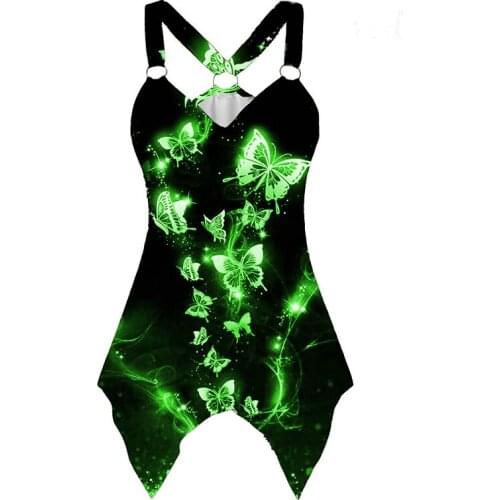 Tank Top Women Sleeveless Irregular Hem Sleeveless Shirts Summer Casual Harajuku Butterfly Print Sexy Female Vest Tshirts Tops