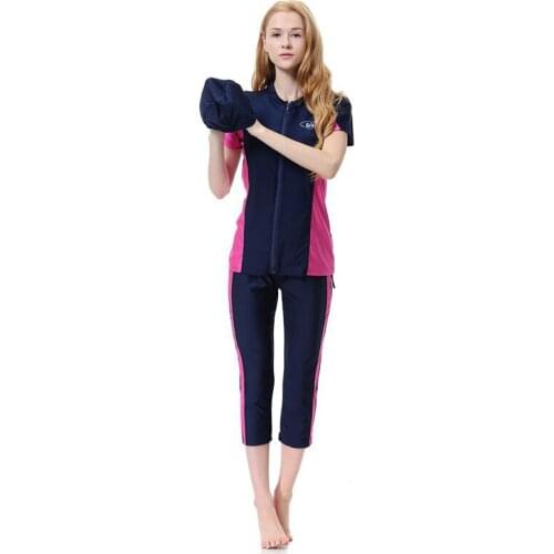 Women Islamic Swimwear Hijab Modest Swimsuits Plus Size Swim Wear Burkinis Stripe Printed Muslim Swimwear Muslimah