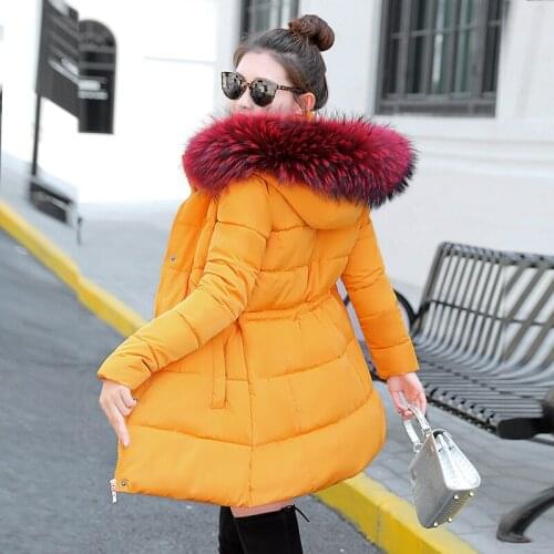 Winter Jacket Women Hooded Faux Raccoon Fur Collar Long Down Cotton Parkas Female Thick Warm Jackets Loose Casual Coat