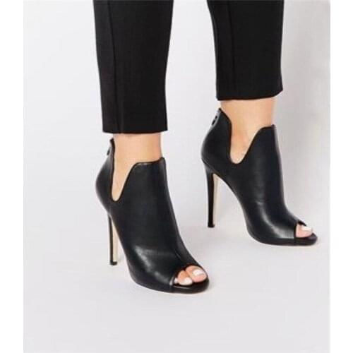 New Design Women Chelsea Boots Black Open Toe High Heels Shoes Spring Autumn Woman Ankle Boots Size 35 - 40