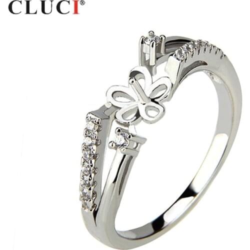 CLUCI Women Silver 925 Design Rings Jewelry Multiple Size 925 Sterling Silver Pearl Ring Mounting Zircon Women Rings SR1020SB