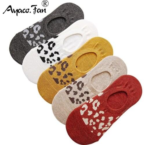 Leopard Print Women Socks Summer New Non-slip Silicone Invisible Sock Slippers Casual Girls Funny Socks No Show Socks 5Pairs/Lot