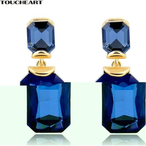 TOUCHEART Dropshipping Gold color Geometric Stud Earrings with Blue Crystal Stone For Women fashion Wedding Jewelry SER150154