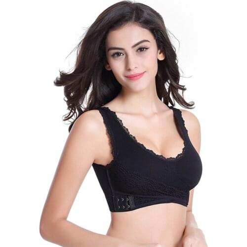 Women Sexy Lingerie Lace Solid Color Front Cross Side Buckle Wireless Push up Breathable Sleep Sports Hot Bra