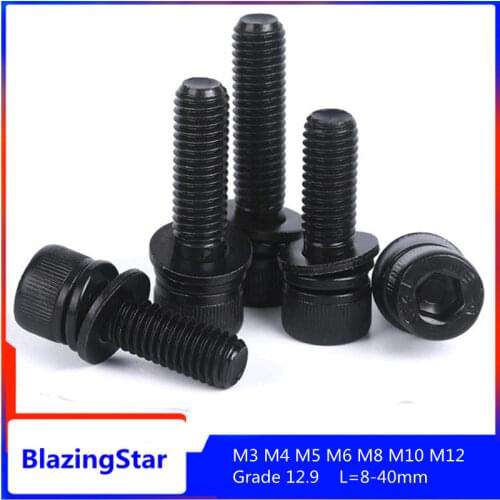 1/5/10PCS M3 M4 M5 M6 M8 M10 M12 Grade 12.9 hexagon screw socket three combination cup head combination bolt L=8-40mm