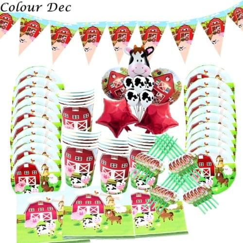 1set 20people use Farm Animals Theme Party Favors Decorations Balloon cup napkin plate Disposable Tableware Birthday Party