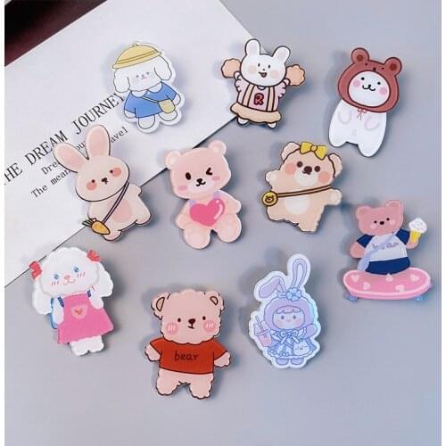 10PCS Kawaii Bear Rabbit Brooch Cartoon Clothing T-shirt Decoration Pin Badge Clip Gift School Office Supply Kawaii Stationery