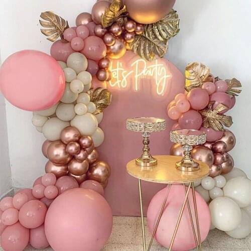 119pcs Dusty Pink Chrome Rose Gold Natural Sand Balloon Arch Baby Shower Birthday Party Favors Gender Reveal Wedding Decoration
