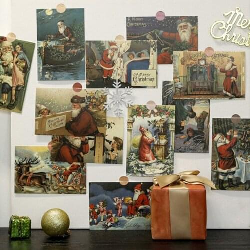 15pcs Retro Christmas Style Wall Sticke Poster Cards Diy Room Decor Santa Claus Decorative Pictures Postcard