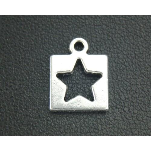 15pcs Silver Color Hollow Out The Star Square Charm DIY Jewelry Findings Accessories 14X10mm A1856