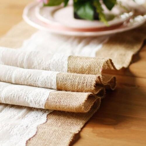 2.75m x 30cm Natural Burlap Hessian & Lace Wedding Table Runner Vintage