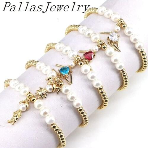 5Pcs NEW Freshwater Pearl & Gold Beaded Fashion Female Bracelet Boy Girl Crystal Charms Woman Jewelry Couple Gift