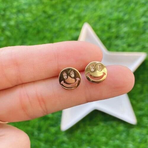 6Pair,Happy Smile Gold Plated Micro Zircon Stud Earring For Women 2021 New Fashion