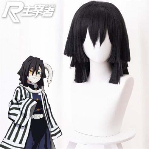 Anime Demon Slayer: Kimetsu no Yaiba Iguro Obanai Cosplay Wig Role Play Black Level Color 35cm