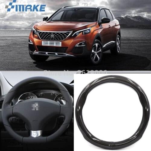 SmRKE Car Accessories For Peugeot 3008 Black Carbon Fiber Leather Steering Wheel Cover Sport Racing Car Styling