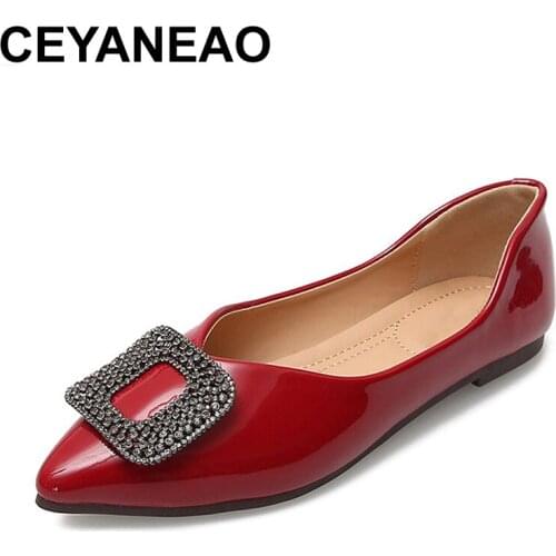 CEYANEAOWomen Big Size Ballet Flats Fashion Pointed Toe Loafers Shallow Slip on Slides Casual Flat Shoes Black Red Apricot Zapat