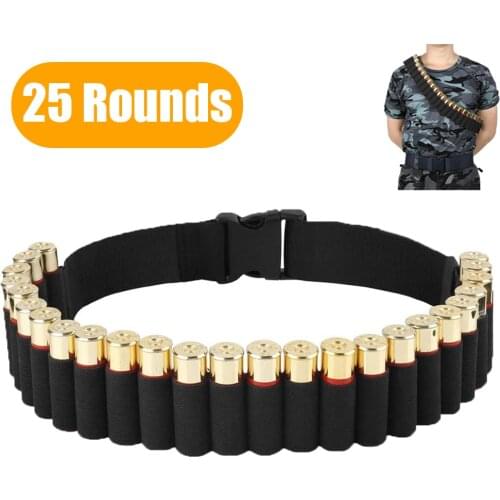 25 Rounds Tactical Shell Holder 134CM Ammo Pouch 12 Gauge Shotgun Military Cartridge Bandolier Belt Gun Hunting Accessories
