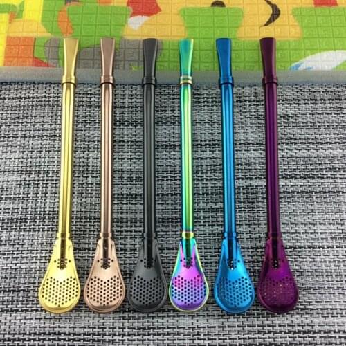 Colorful Hot Tea Filter Yerba Mate Stainless Steel Straws Bombilla Gourd Reusable Tools Drink Straw Spoon Washable Coffee Tool