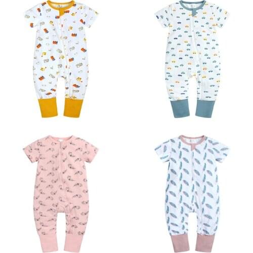 Baby Girl Boy Romper Pajamas Short Sleeve Double Zipper Geometry Cotton For Newborn Toddler Jumpsuit Baby Clothes 3-24 Months