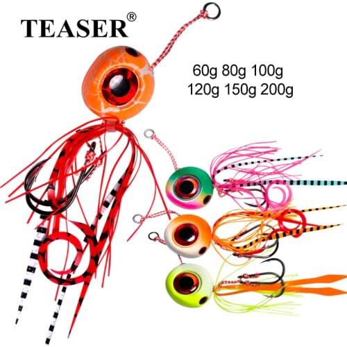 TEASER 60g 80g 100g 120g 150g 200g Metal Fast Sinking Jig Rubber Skirts Saltwater Assist Hook Ice Fishing Lure Tai Kabura Slider