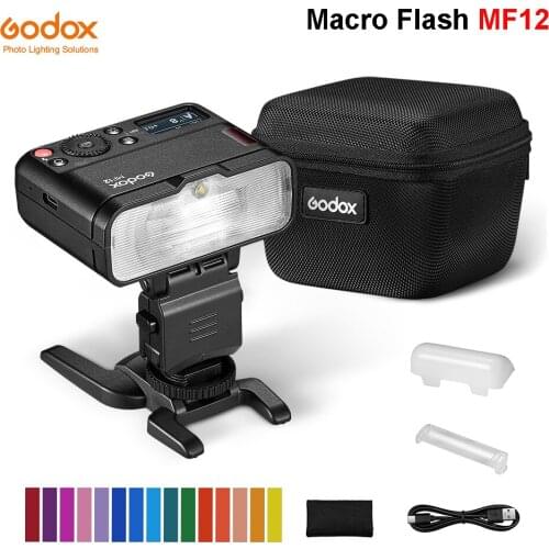 Godox MF12 Macro Flash Mini Speedlite built-in Godox X System TTL Flash + Color Filter Diffuser for Sony Nikon Canon Fuji Camera