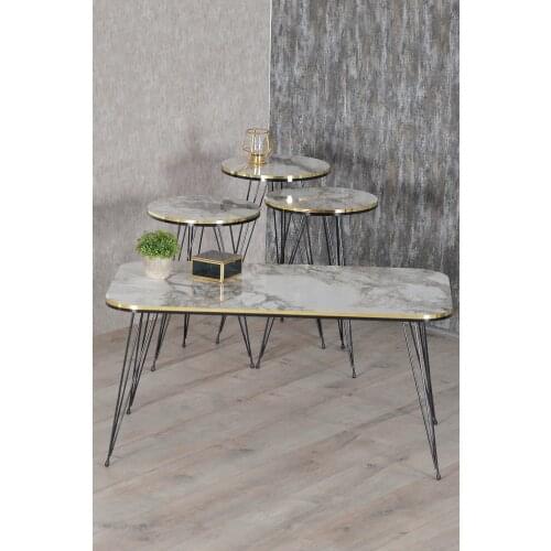 Zigon coffee table And Medium coffee table Set Kr Black Wire Foot Double Gold Ephesus square marble look coffee table
