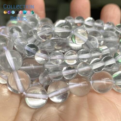 Natural Sliver White Austrian Crystal Stone Spacer Round Bead For Jewelry Making 6-12 MM DIY Bracelets Accessories 15" Wholesale