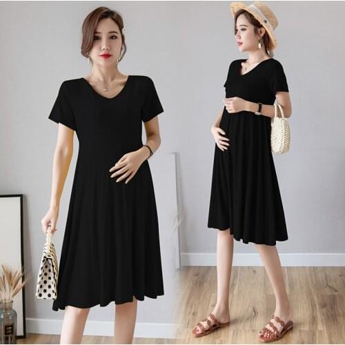 Summer Maternity Dresses Short Sleeve Pregnancy Clothes Fashion Modal Bottom Maternity Gown 3 Colors Korean Dress Women Elegant