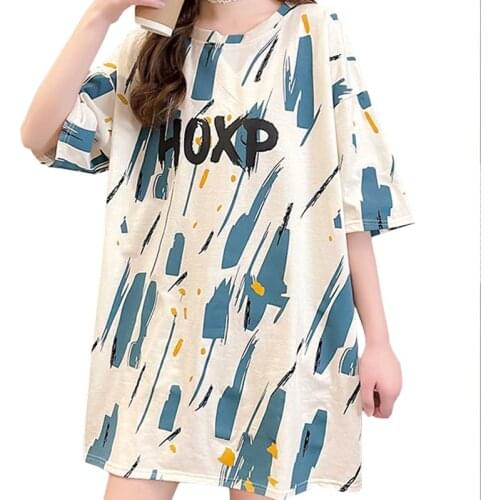 Summer Commuter Mid-to-long Women T Shirt Doodle Harajuku Letter Hoxp O-neck Short Sleeve Loose Lady Tees Plus Size Tops Female