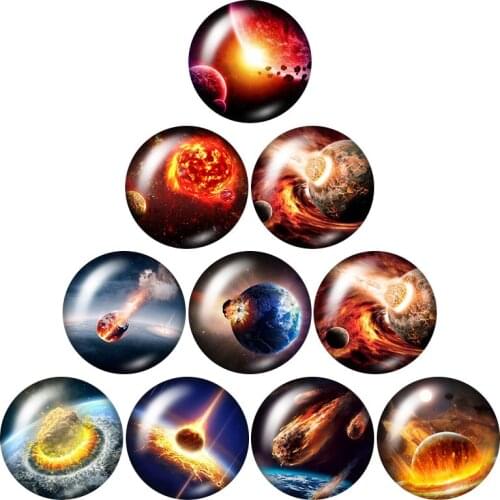 Meteorite explosion Planet 10pcs mixed 12mm/16mm/18mm/25mm Round photo glass cabochon demo flat back Making findings ZB1088