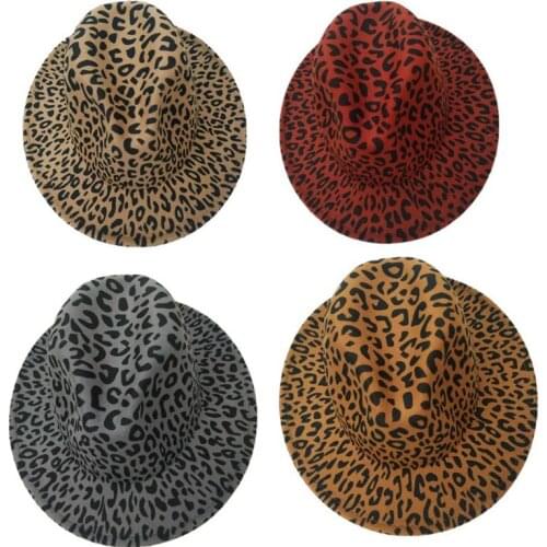 Fashion New Leopard Unisex Flat Top Felt Hat Autumn Winter Casual Tide Wide Brim Wide Brim Jazz Hat Adult Cap