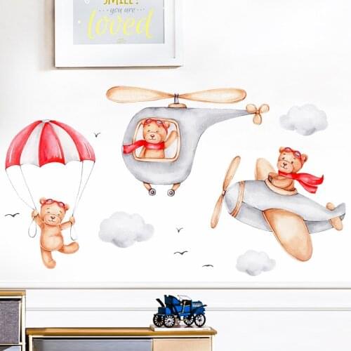 Captain Bear Cartoon Wall Stickers for Boys Room Children Bedroom Kids room Decoration Wall Decor Art Murals PVC Wall Decals
