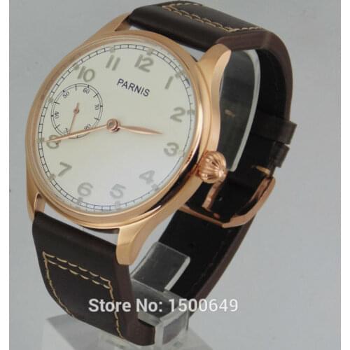44mm Parnis white dial Rose Gold case hand winding 6497 mens Wrist Watch