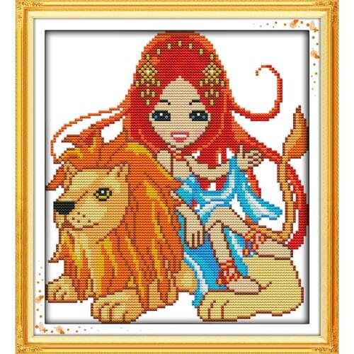 The Twelve Zodiac-Leo Cross Stitch Kits 11CT Printed Fabric 14CT Canvas Counted Chinese Cross-stitch set Embroidery Needlework