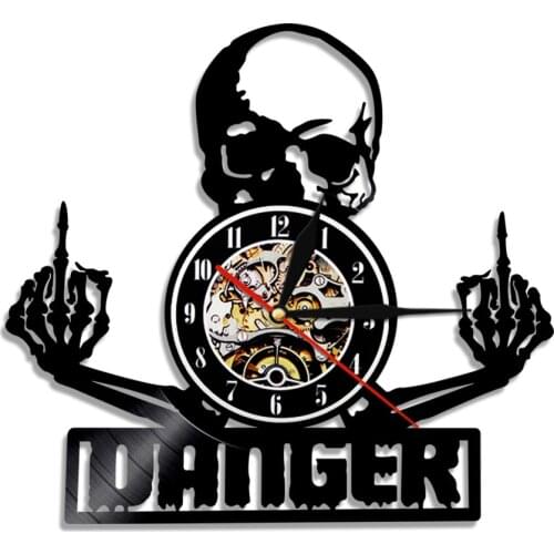 Vinyl Record Wall Clock Middle Finger Skull Wall Clock Creative Punk Skull Handmade Art Wall Decor 3D Wall Watches Clocks
