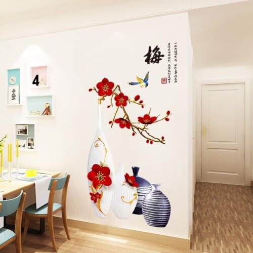 Chinese Style Plum Flower Wall Stickers Home Decor Living Room Bedroom Removable Decals Aesthetic Art Mural
