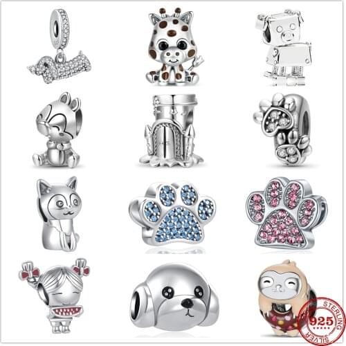2021 New Fashion Poodle Paw Sika Deer Rabbit DIY Fine Bead Fit Pandora Charm Silver 925 Original Bracelet For Women Jewelry Gift