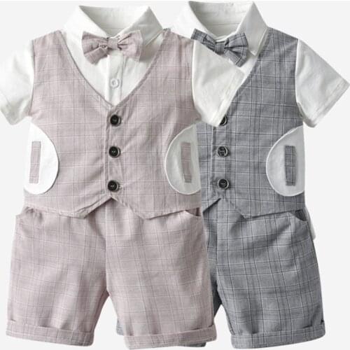 New 2021 Summer Childrens Sets Baby Boy Short Sleeve Grid Gentleman Shirt + Shorts Clothing Sets Kids Boy Suit Clothes