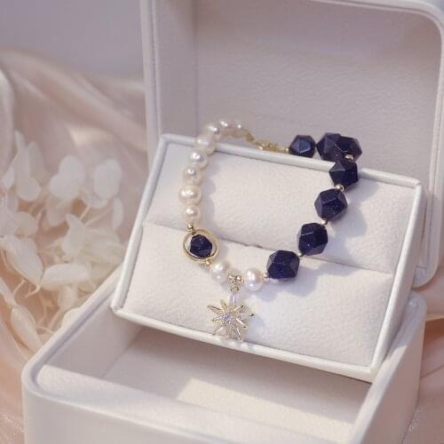 Korea Hot Fashion Jewelry blue Spar Freshwater Pearl Handmade Beaded Bracelet Sweet Astral Womens Birthday Gift Bracelet