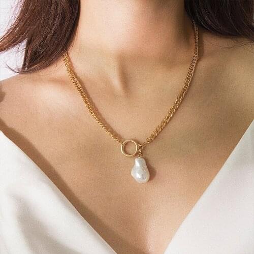Simple Single Layer Chain Round Pendant Necklace Creative irregular Pearl Choker For Women Lady Party Jewelry Gift