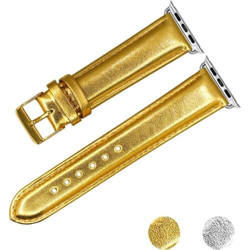 YQI for Apple Watch Strap 38mm 40mm 42mm 44mm iwatch Band Correa Apple watch 3 4 band Genuine Leather Silver Gold