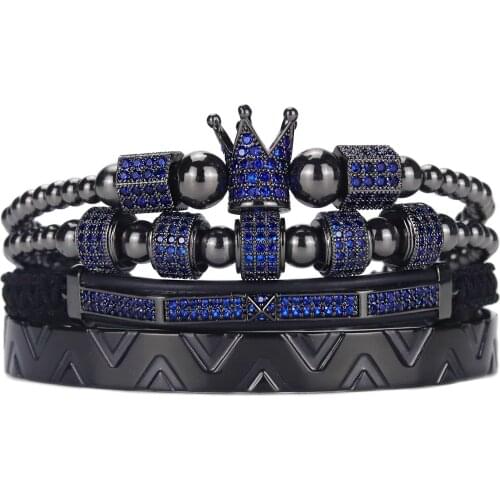 Luxury Royal King Crown Men Bracelet Stainless steel bangle Blue ghost CZ Ball beads pyramid bracelets & bangles for Men Jewelry
