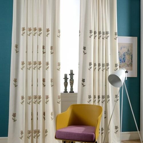 Small Flower Curtains Living Room Bedroom Curtains Modern Pastoral Curtains Artificial Cotton Embroidered Curtain Fabrics