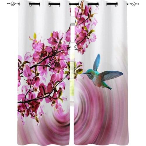 Pink Plant And Hummingbird Curtains For Kitchen Bedroom Window Treatment Curtains for Living Room Home Decoration