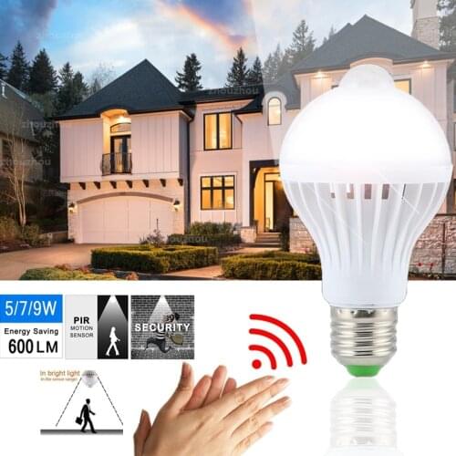 LED IR Sound Motion Sensor Bulb Light E27 7/9W White Lamp Energy Saving Light Smart Voice Control Lamp Stair Hallway Nightlight